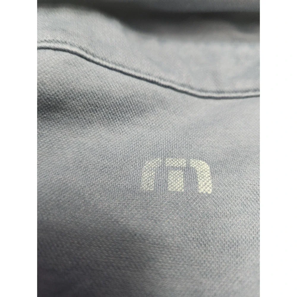 TravisMathew Polo Shirt Mens XL Blue Stripe Chest Logo Golf Pima Cotton Blend
